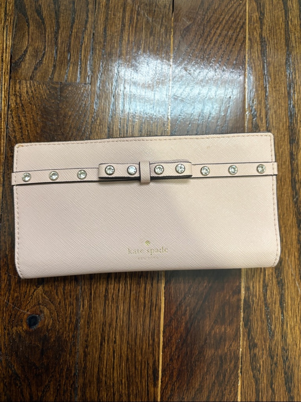 kate spade Blush Pink Crystal Bow Continental Wallet